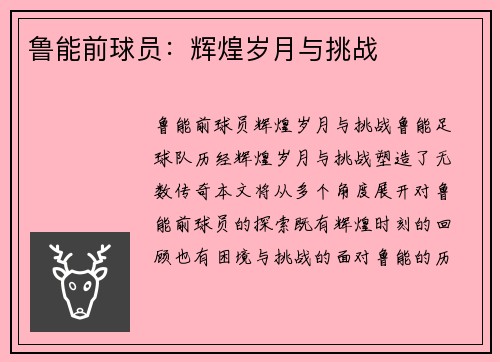 鲁能前球员：辉煌岁月与挑战